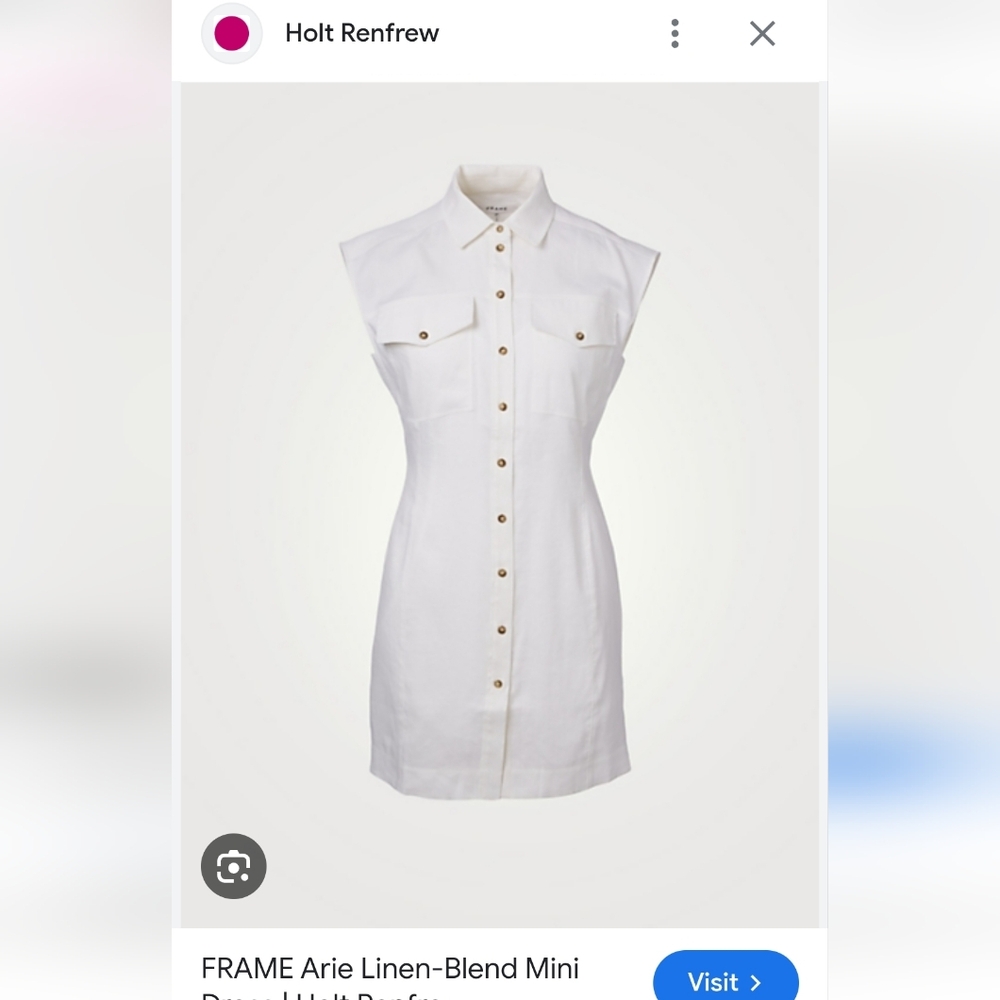 FRAME Arie Linen-Blend Sleeveless Shirt Dress in White